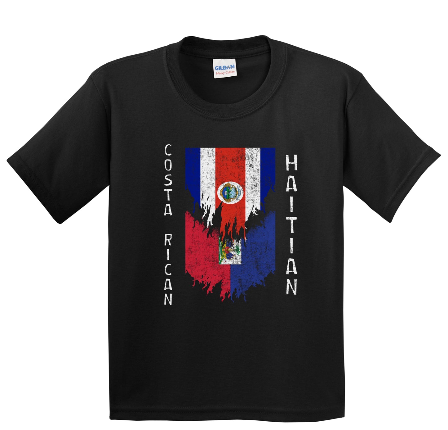 Costa Rican Haitian Flags Ripped Torn Costa Rica Haiti Youth T-Shirt