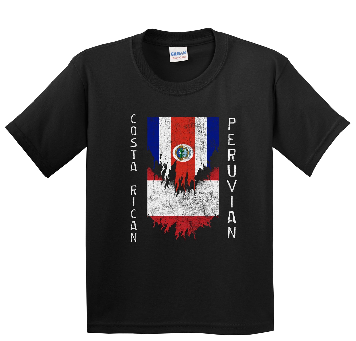 Costa Rican Peruvian Flags Ripped Torn Costa Rica Peru Youth T-Shirt