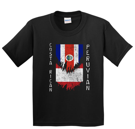 Costa Rican Peruvian Flags Ripped Torn Costa Rica Peru Youth T-Shirt