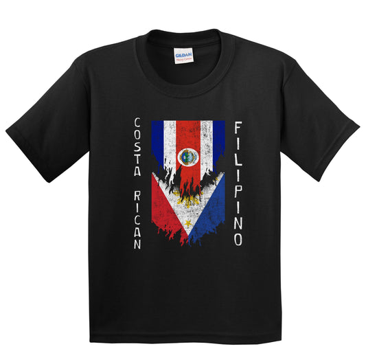 Costa Rican Filipino Flags Ripped Torn Costa Rica Philippines Youth T-Shirt