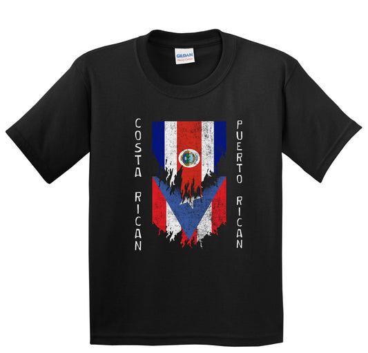 Costa Rican Puerto Rican Flags Ripped Torn Costa Rica Puerto Rico Youth T-Shirt