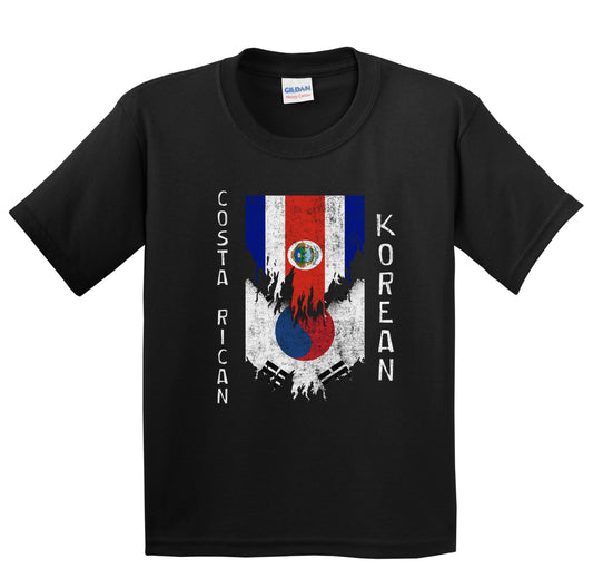 Costa Rican Korean Flags Ripped Torn Costa Rica South Korea Youth T-Shirt