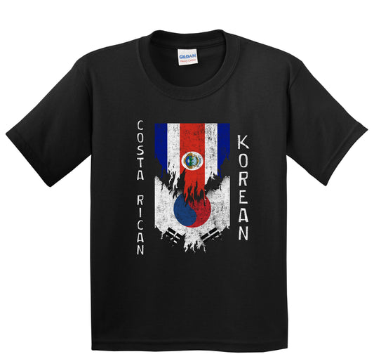 Costa Rican Korean Flags Ripped Torn Costa Rica South Korea Youth T-Shirt