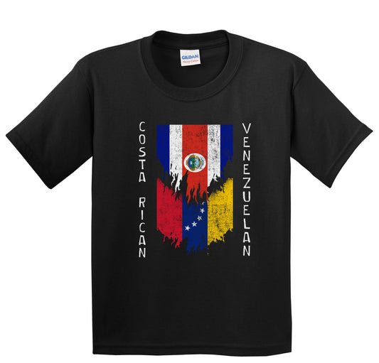 Costa Rican Venezuelan Flags Ripped Torn Costa Rica Venezuela Youth T-Shirt