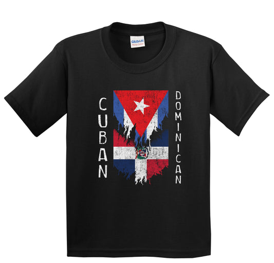 Cuban Dominican Flags Ripped Torn Cuba Dominican Republic Youth T-Shirt