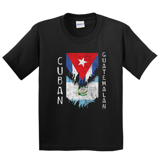 Cuban Guatemalan Flags Ripped Torn Cuba Guatemala Youth T-Shirt