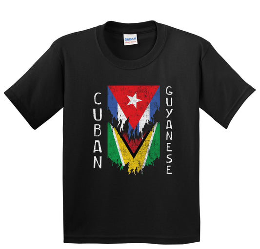 Cuban Guyanese Flags Ripped Torn Cuba Guyana Youth T-Shirt