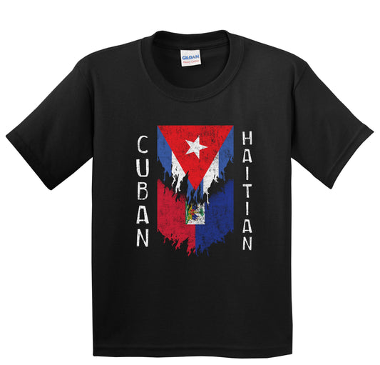 Cuban Haitian Flags Ripped Torn Cuba Haiti Youth T-Shirt