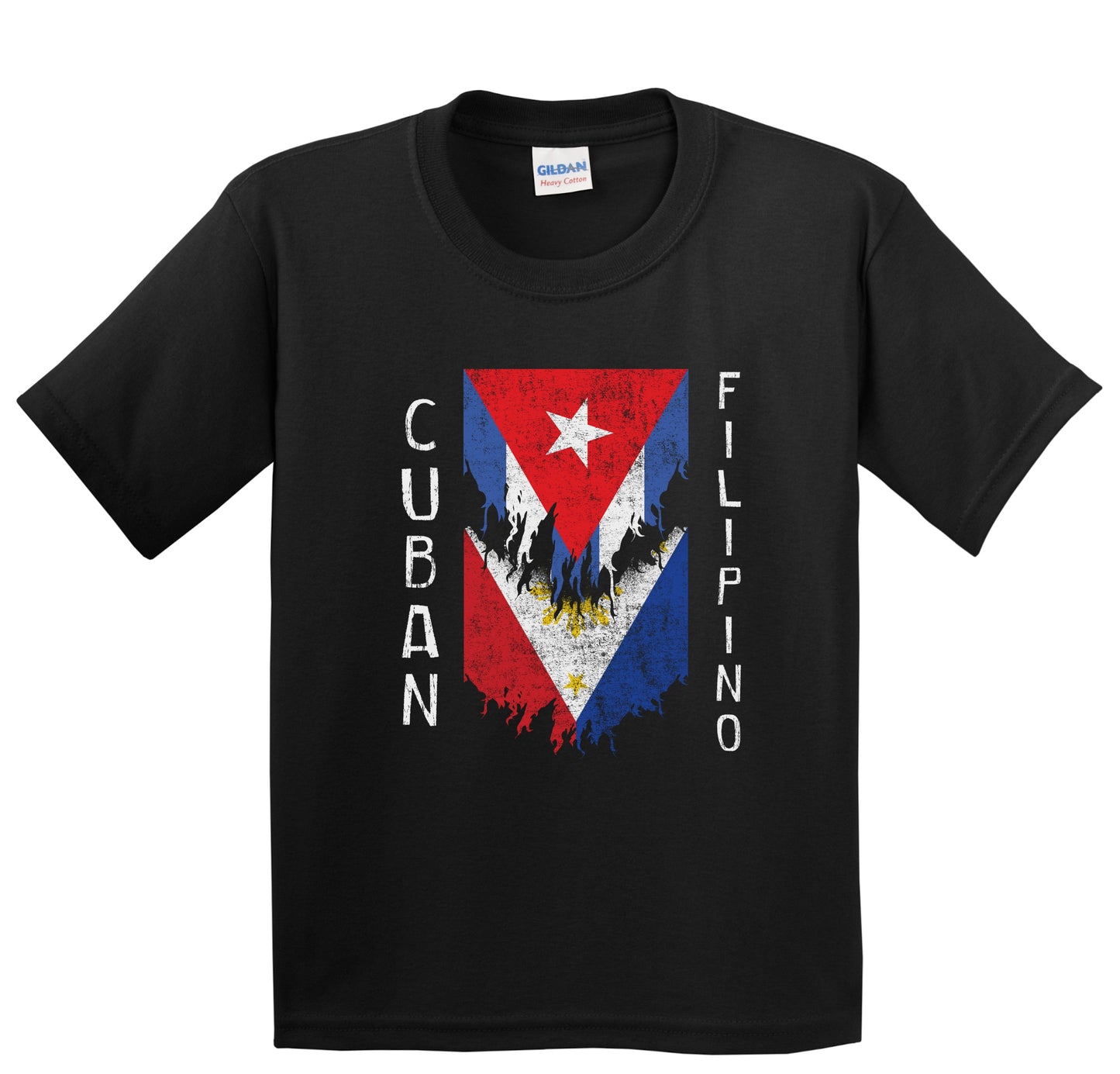 Cuban Filipino Flags Ripped Torn Cuba Philippines Youth T-Shirt