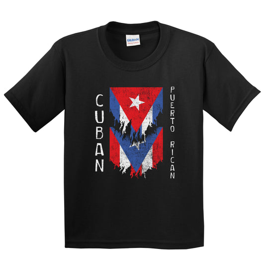 Cuban Puerto Rican Flags Ripped Torn Cuba Puerto Rico Youth T-Shirt