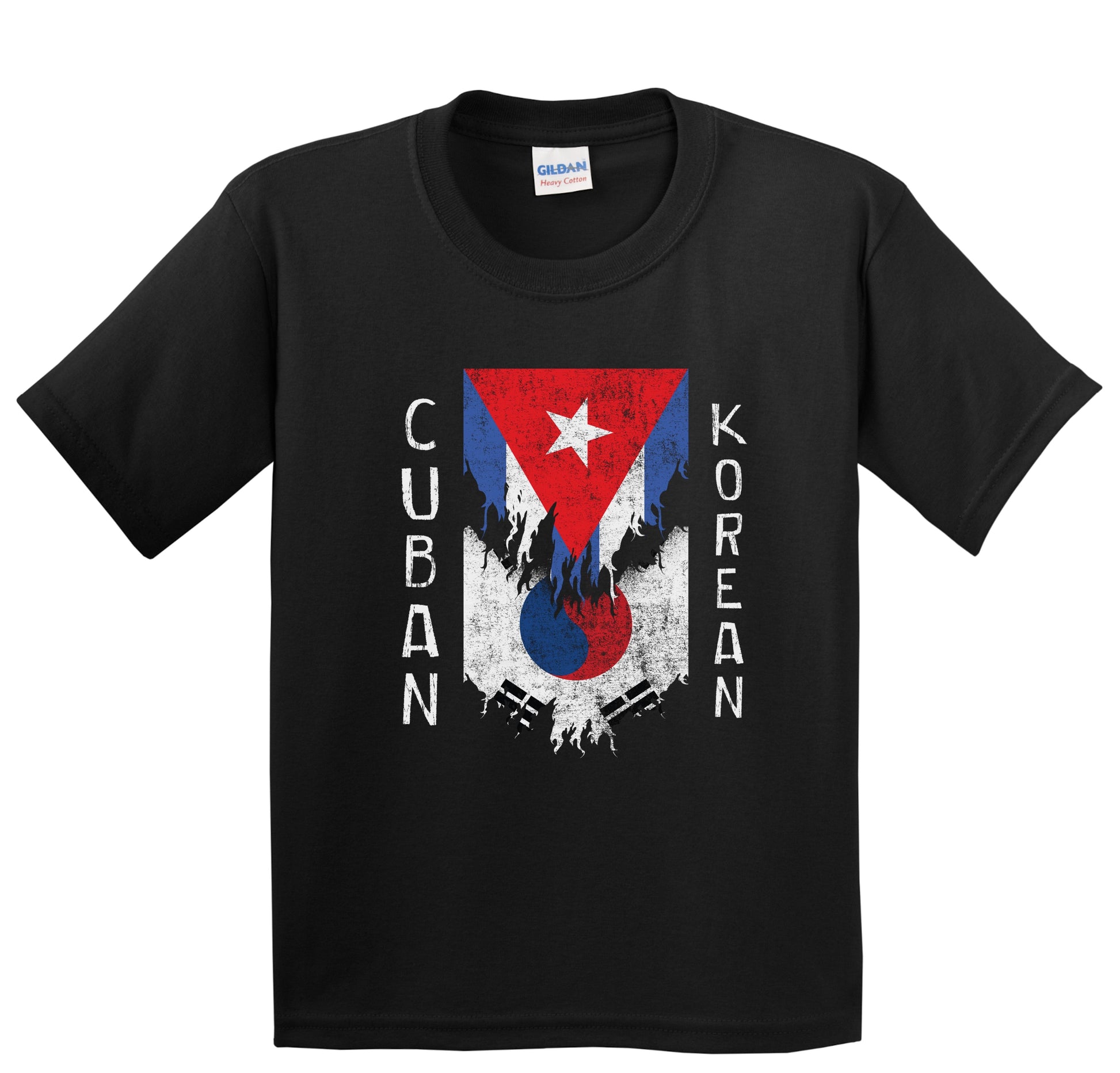 Cuban Korean Flags Ripped Torn Cuba South Korea Youth T-Shirt