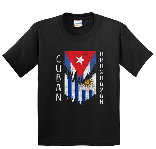 Cuban Uruguayan Flags Ripped Torn Cuba Uruguay Youth T-Shirt