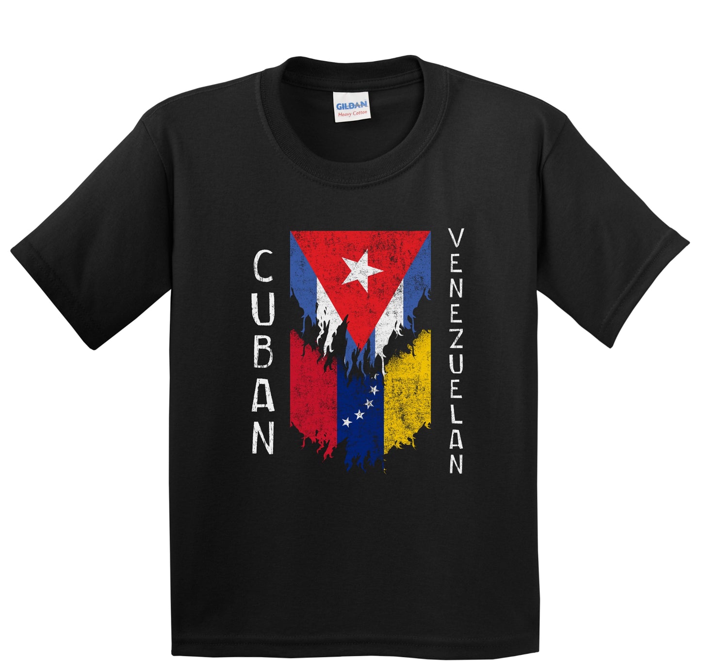 Cuban Venezuelan Flags Ripped Torn Cuba Venezuela Youth T-Shirt