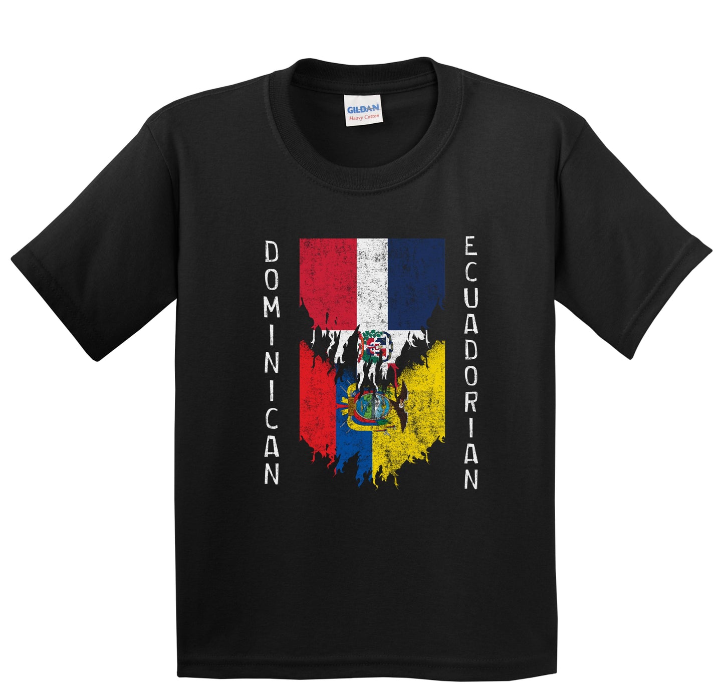 Dominican Ecuadorian Flags Ripped Torn Dominican Republic Ecuador Youth T-Shirt