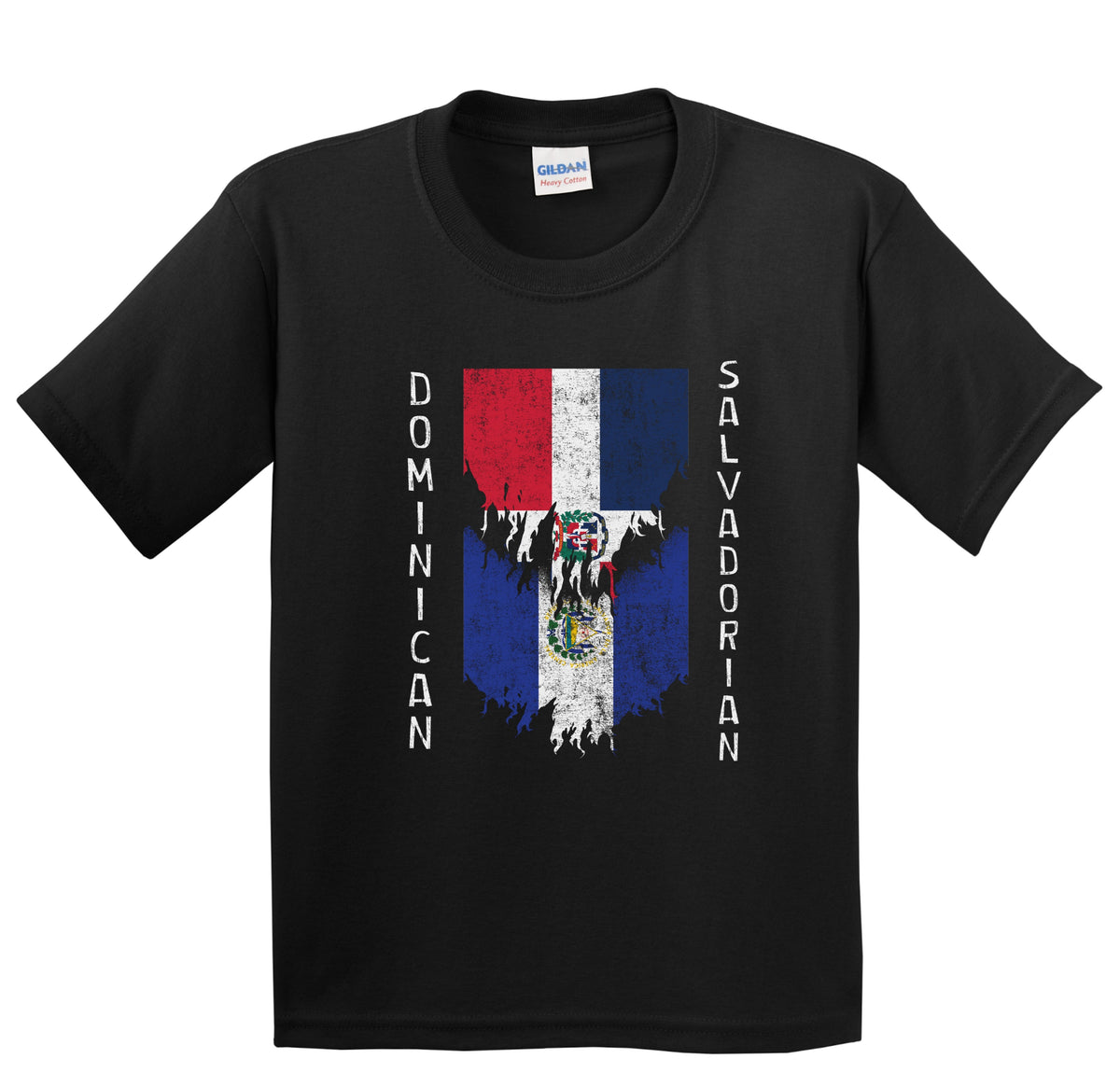 Dominican Salvadorian Flags Ripped Torn Dominican Republic El Salvador Youth T-Shirt