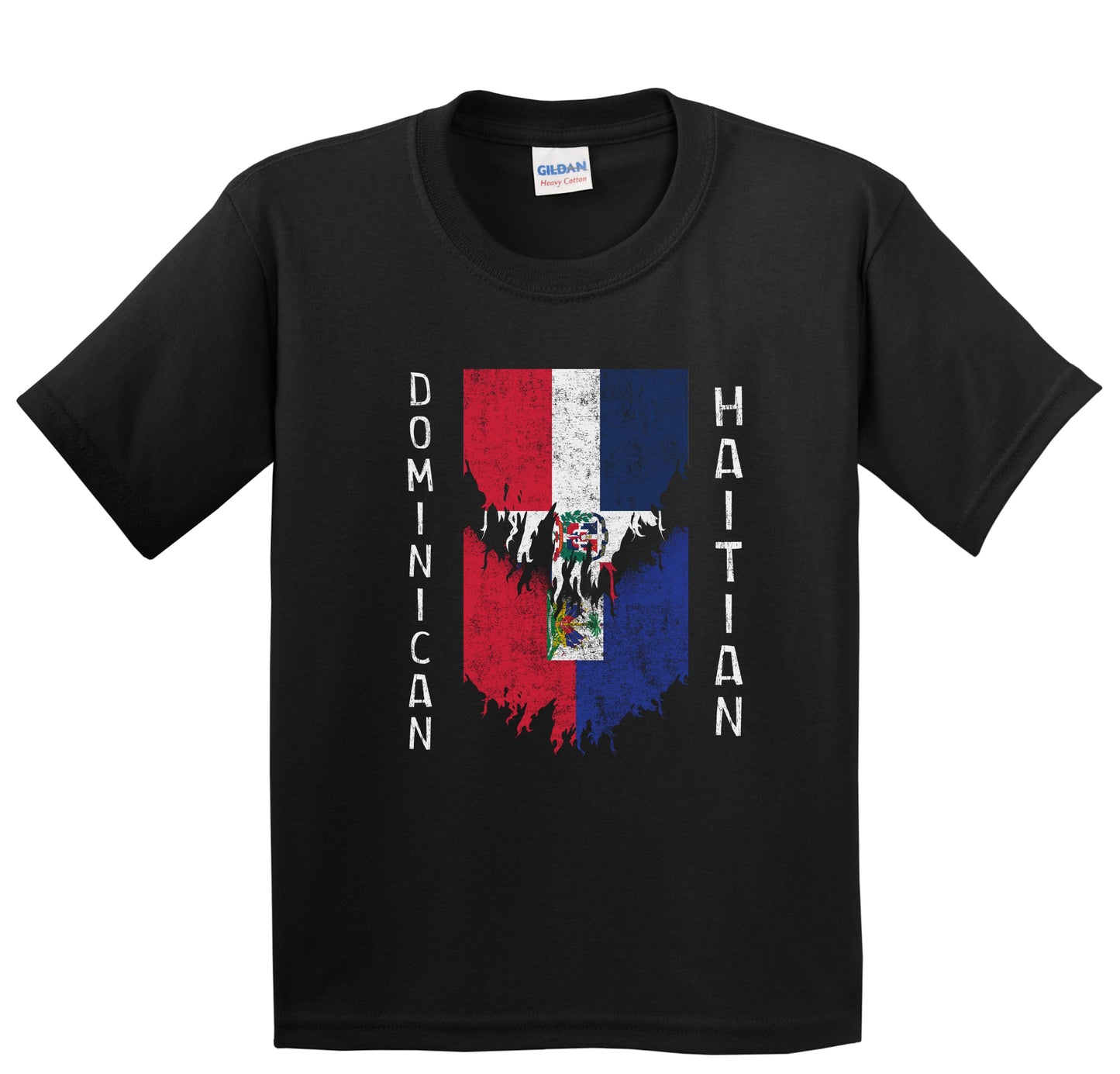 Dominican Haitian Flags Ripped Torn Dominican Republic Haiti Youth T-Shirt