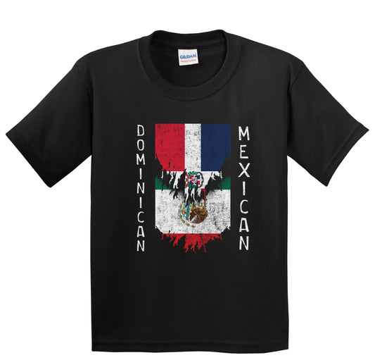 Dominican Mexican Flags Ripped Torn Dominican Republic Mexico Youth T-Shirt