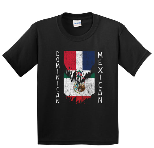 Dominican Mexican Flags Ripped Torn Dominican Republic Mexico Youth T-Shirt