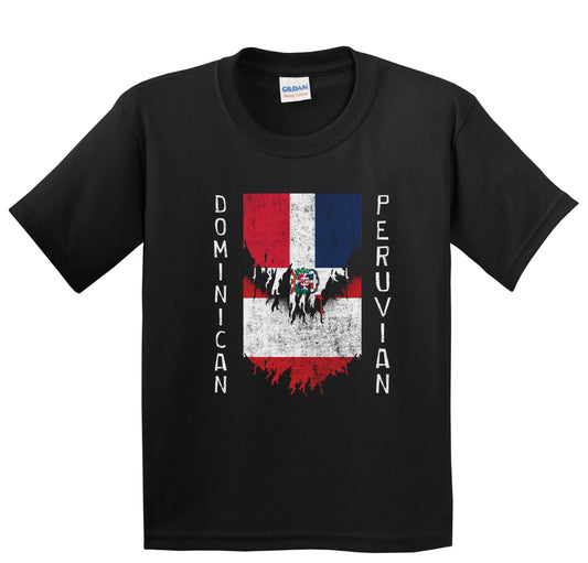 Dominican Peruvian Flags Ripped Torn Dominican Republic Peru Youth T-Shirt