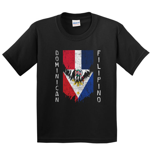 Dominican Filipino Flags Ripped Torn Dominican Republic Philippines Youth T-Shirt