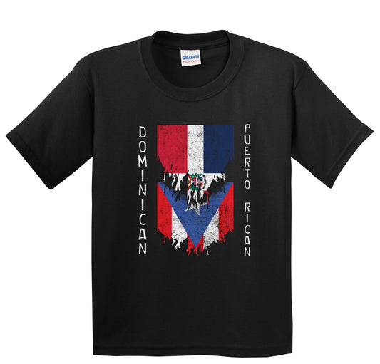 Dominican Puerto Rican Flags Ripped Torn Dominican Republic Puerto Rico Youth T-Shirt