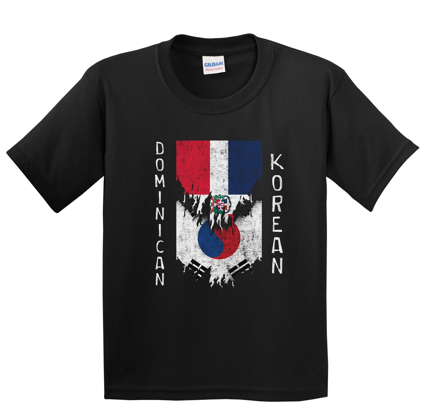 Dominican Korean Flags Ripped Torn Dominican Republic South Korea Youth T-Shirt