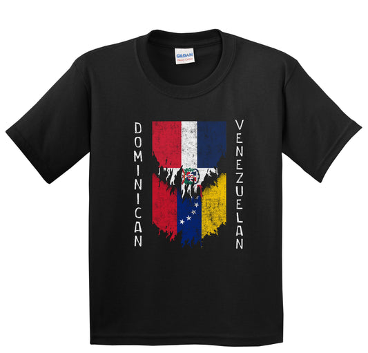 Dominican Venezuelan Flags Ripped Torn Dominican Republic Venezuela Youth T-Shirt