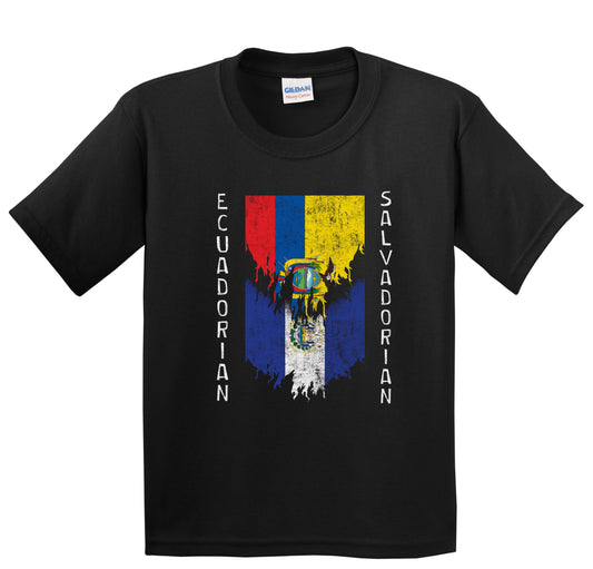 Ecuadorian Salvadorian Flags Ripped Torn Ecuador El Salvador Youth T-Shirt