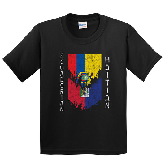 Ecuadorian Haitian Flags Ripped Torn Ecuador Haiti Youth T-Shirt