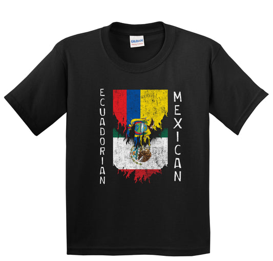 Ecuadorian Mexican Flags Ripped Torn Ecuador Mexico Youth T-Shirt