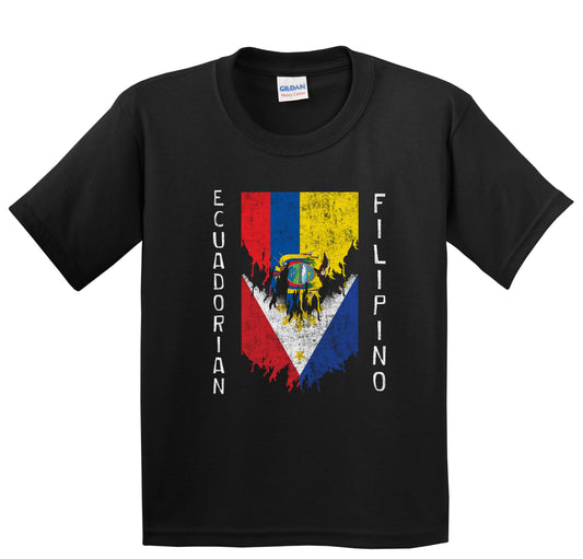 Ecuadorian Filipino Flags Ripped Torn Ecuador Philippines Youth T-Shirt