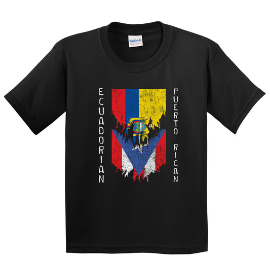 Ecuadorian Puerto Rican Flags Ripped Torn Ecuador Puerto Rico Youth T-Shirt