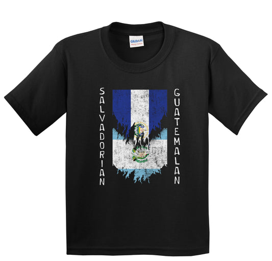 Salvadorian Guatemalan Flags Ripped Torn El Salvador Guatemala Youth T-Shirt