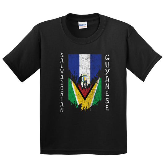 Salvadorian Guyanese Flags Ripped Torn El Salvador Guyana Youth T-Shirt