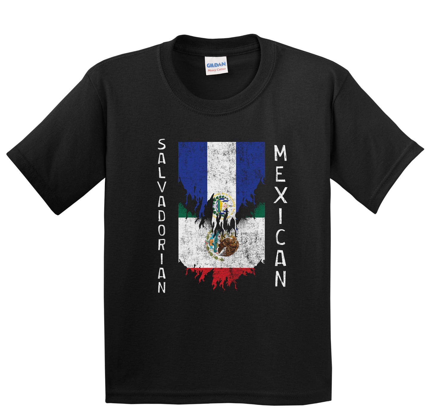 Salvadorian Mexican Flags Ripped Torn El Salvador Mexico Youth T-Shirt