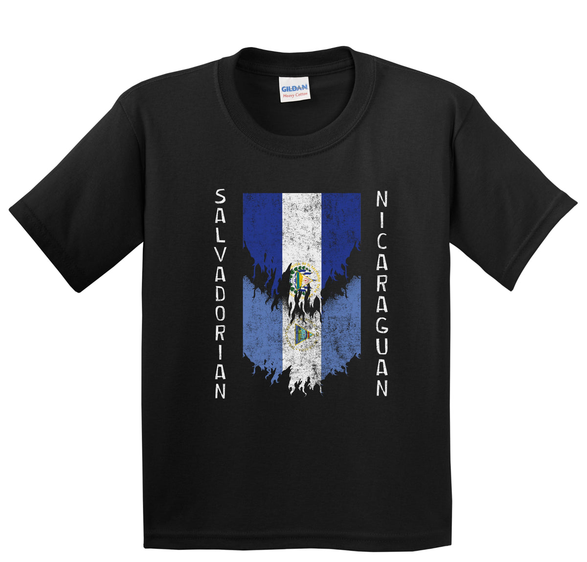 Salvadorian Nicaraguan Flags Ripped Torn El Salvador Nicaragua Youth T-Shirt