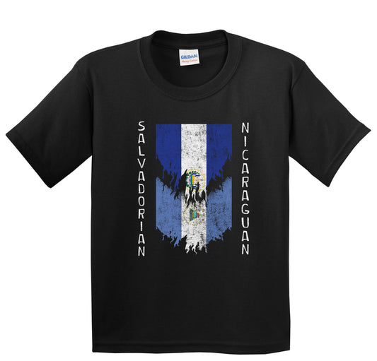 Salvadorian Nicaraguan Flags Ripped Torn El Salvador Nicaragua Youth T-Shirt