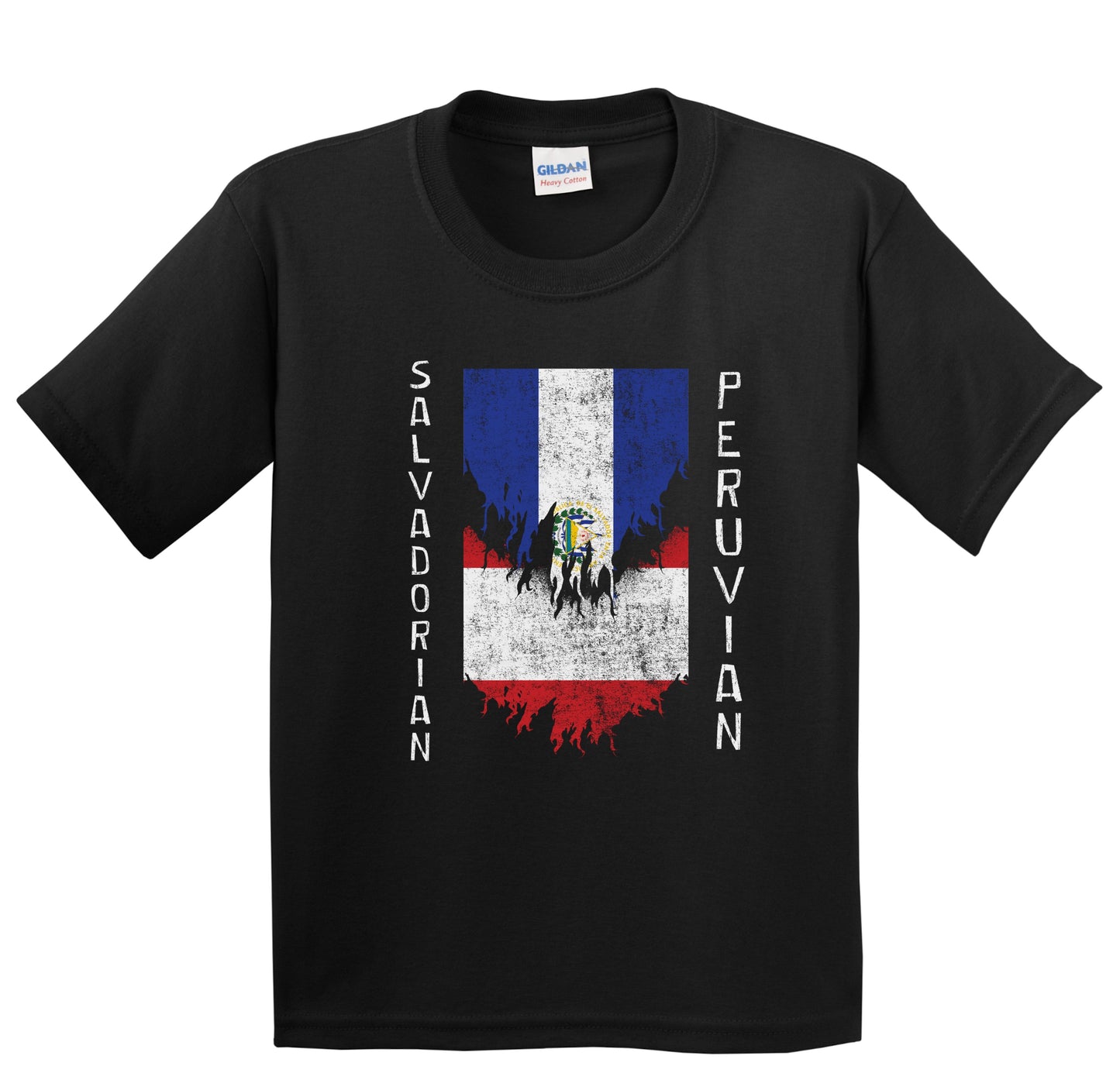 Salvadorian Peruvian Flags Ripped Torn El Salvador Peru Youth T-Shirt