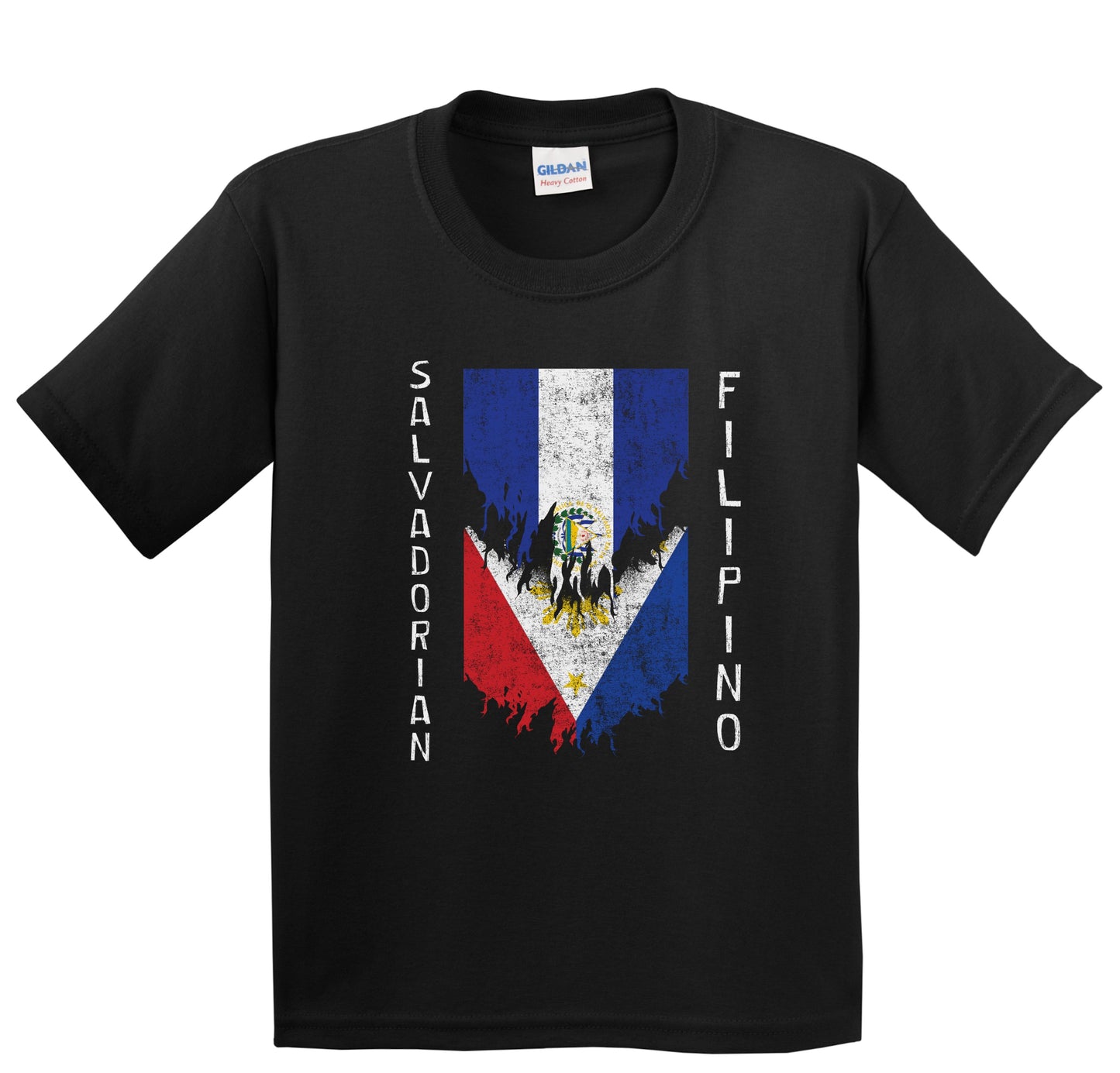 Salvadorian Filipino Flags Ripped Torn El Salvador Philippines Youth T-Shirt