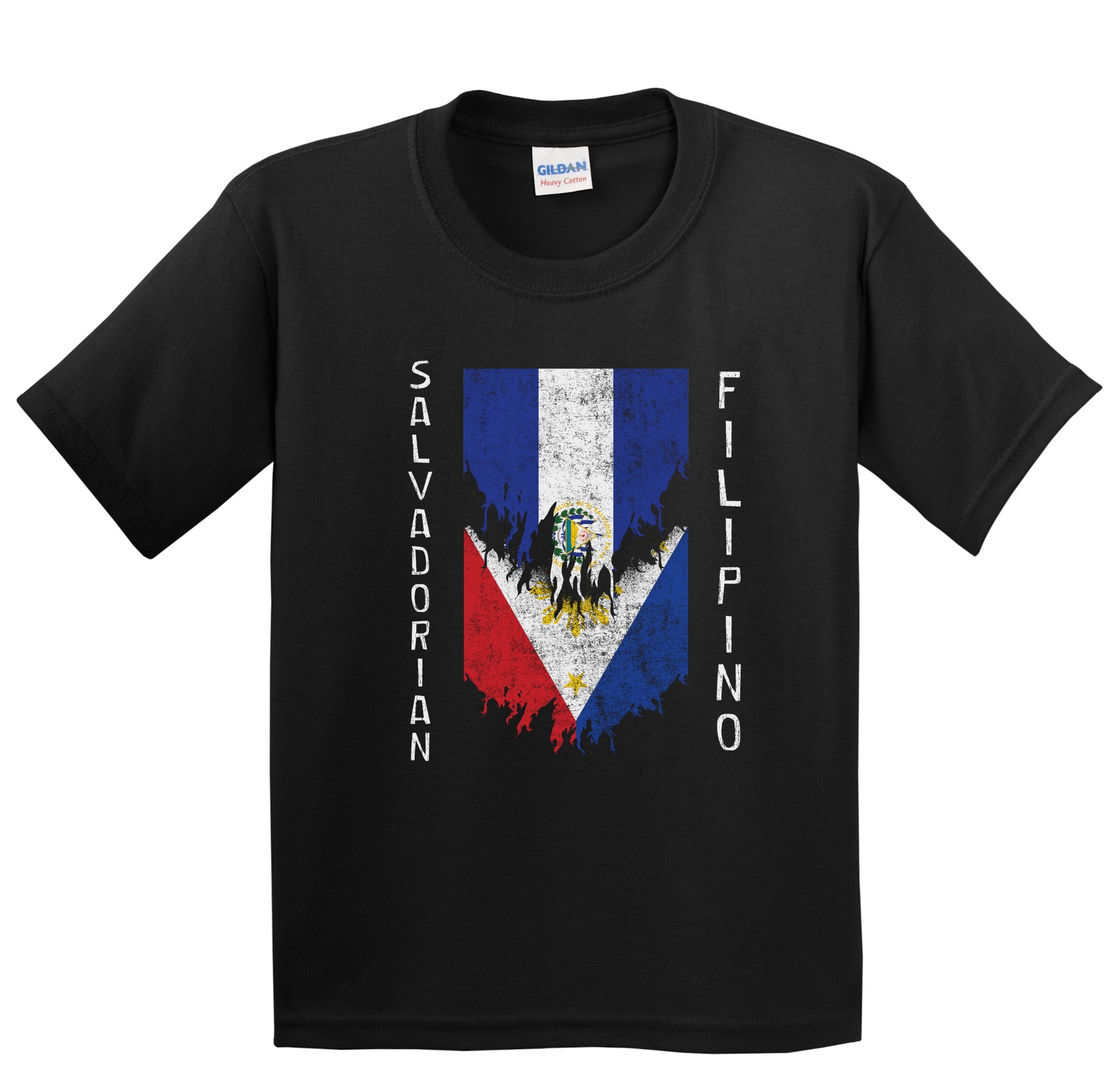 Salvadorian Filipino Flags Ripped Torn El Salvador Philippines Youth T-Shirt