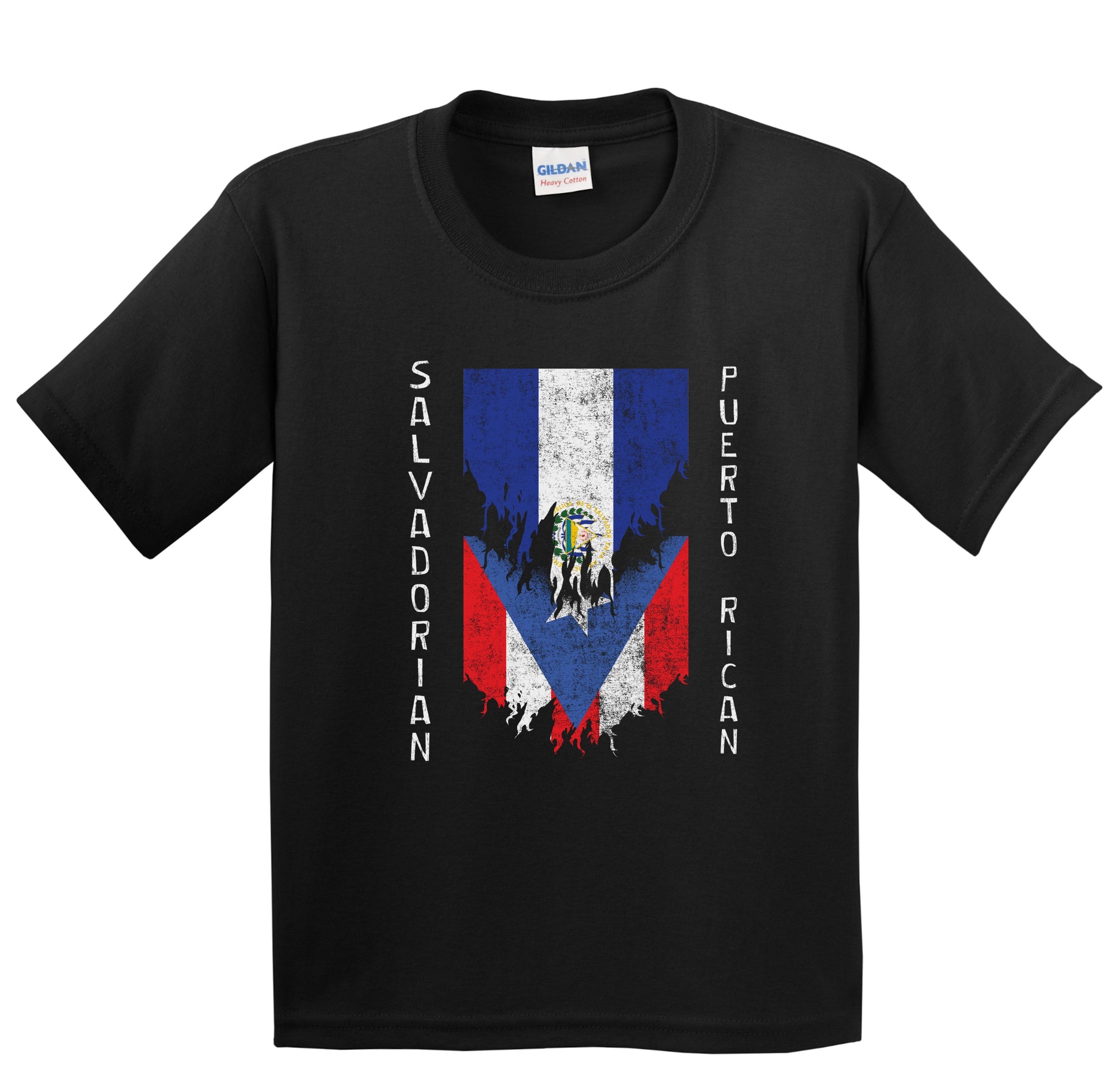 Salvadorian Puerto Rican Flags Ripped Torn El Salvador Puerto Rico Youth T-Shirt