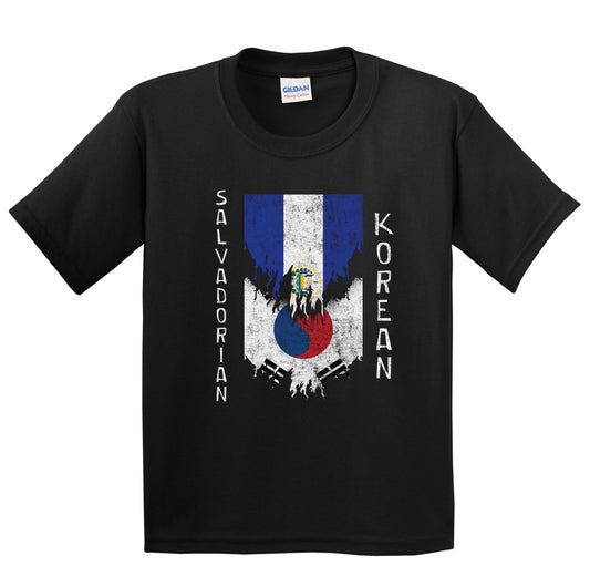 Salvadorian Korean Flags Ripped Torn El Salvador South Korea Youth T-Shirt