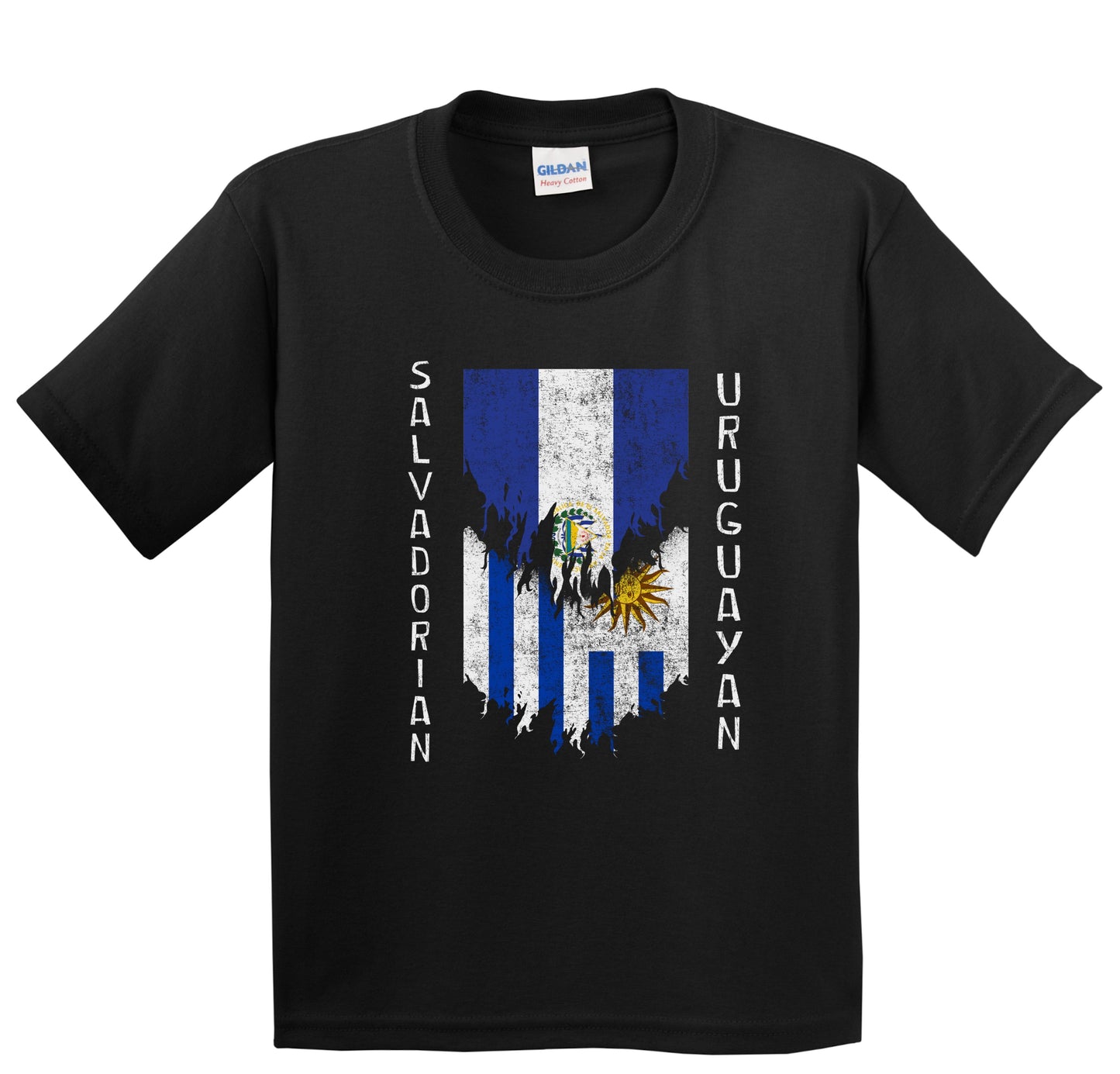 Salvadorian Uruguayan Flags Ripped Torn El Salvador Uruguay Youth T-Shirt