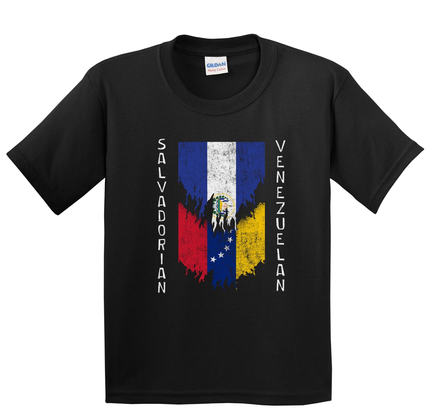 Salvadorian Venezuelan Flags Ripped Torn El Salvador Venezuela Youth T-Shirt