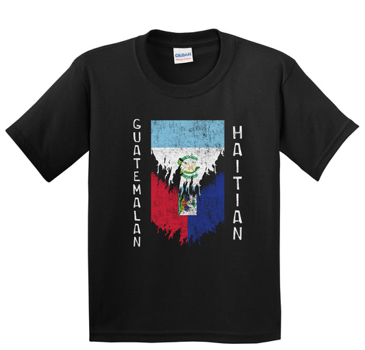 Guatemalan Haitian Flags Ripped Torn Guatemala Haiti Youth T-Shirt