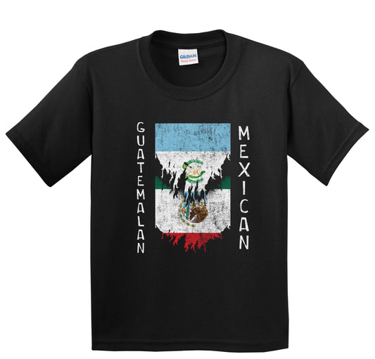 Guatemalan Mexican Flags Ripped Torn Guatemala Mexico Youth T-Shirt