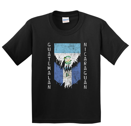 Guatemalan Nicaraguan Flags Ripped Torn Guatemala Nicaragua Youth T-Shirt