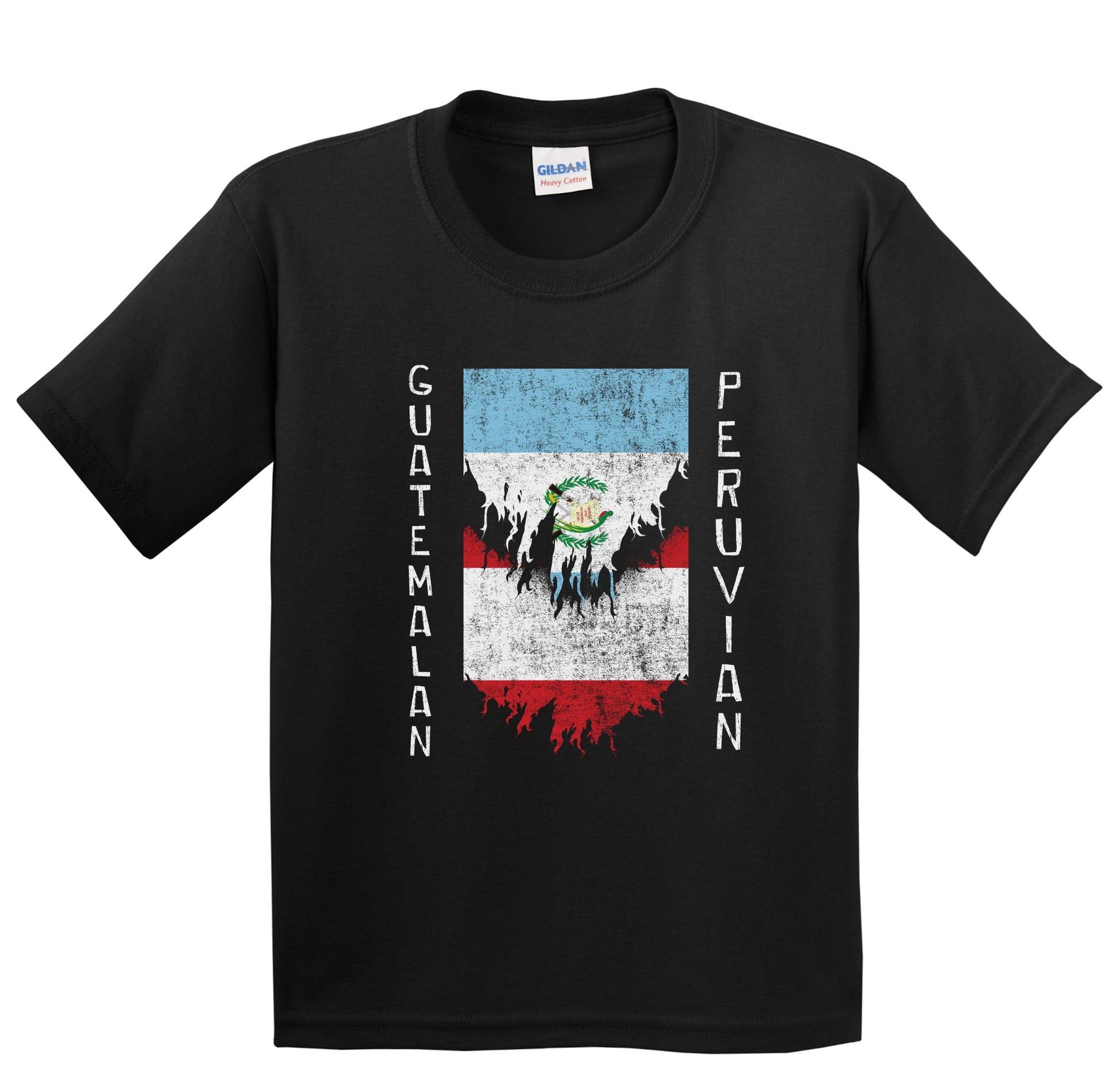 Guatemalan Peruvian Flags Ripped Torn Guatemala Peru Youth T-Shirt