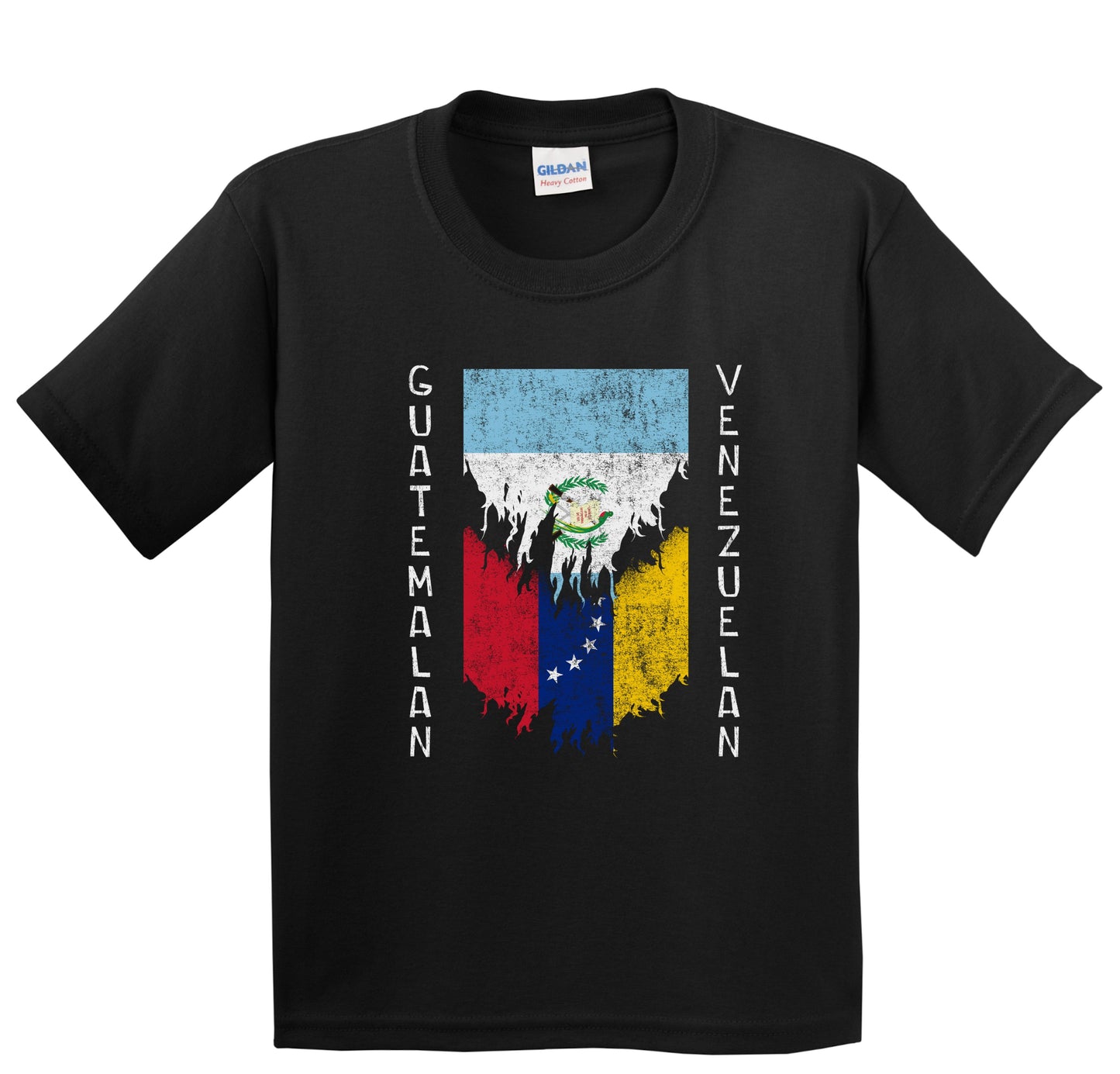 Guatemalan Venezuelan Flags Ripped Torn Guatemala Venezuela Youth T-Shirt