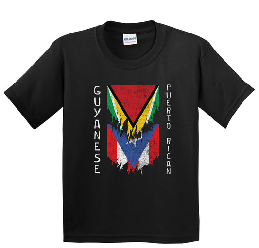 Guyanese Puerto Rican Flags Ripped Torn Guyana Puerto Rico Youth T-Shirt